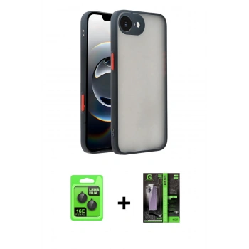 MARSİLYAN™- iPhone 16E Kılıf Ahenk Çizgi Serisi - Şeffaf 360 Full Body Arka Koruyucu + Raze Metal Kamera Lens - SH