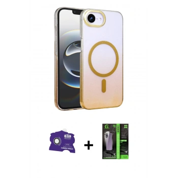 MARSİLYAN™- iPhone 16E Kılıf Ahenk Doku Özel Seri - Şeffaf 360 Full Body Arka Koruyucu + Bilvis Titan Kamera Lens - BZ