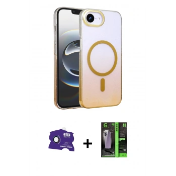 MARSİLYAN™- iPhone 16E Kılıf Ahenk Doku Özel Seri - Şeffaf 360 Full Body Arka Koruyucu + Bilvis Titan Kamera Lens - RW