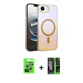 MARSİLYAN™- iPhone 16E Kılıf Ahenk Doku Özel Seri - Şeffaf 360 Full Body Arka Koruyucu + Raze Metal Kamera Lens - GS