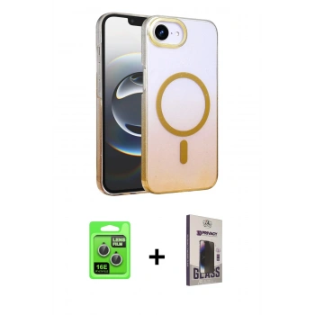MARSİLYAN™- iPhone 16E Kılıf Ahenk Doku Özel Seri - Siyah Bilvis Hayalet Cam Ekran Koruyucu + Raze Metal Kamera Lens - GS