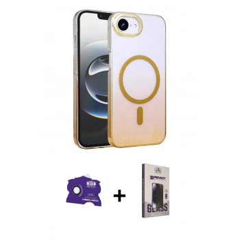 MARSİLYAN™- iPhone 16E Kılıf Ahenk Doku Özel Seri - Siyah Bilvis Hayalet Cam Ekran Koruyucu + Bilvis Titan Kamera Lens - RW