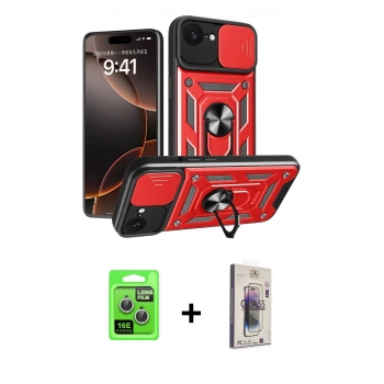 MARSİLYAN™- iPhone 16E Kılıf Ahenk Klasik - Siyah Bilvis 3D Cam Ekran Koruyucu + Raze Metal Kamera Lens - GS
