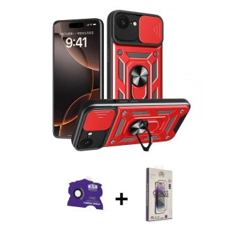 MARSİLYAN™- iPhone 16E Kılıf Ahenk Klasik - Siyah Bilvis 3D Cam Ekran Koruyucu + Bilvis Titan Kamera Lens - SH