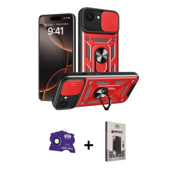 MARSİLYAN™- iPhone 16E Kılıf Ahenk Klasik - Siyah Bilvis Hayalet Cam Ekran Koruyucu + Bilvis Titan Kamera Lens - SH