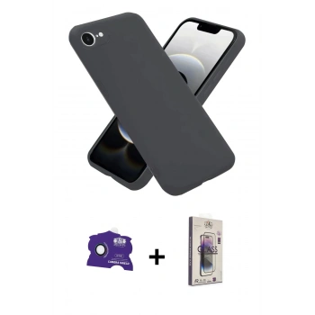 MARSİLYAN™- iPhone 16E Kılıf Ahenk Serisi - Siyah Bilvis 3D Cam Ekran Koruyucu + Bilvis Titan Kamera Lens - RW