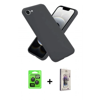 MARSİLYAN™- iPhone 16E Kılıf Ahenk Serisi - Siyah Bilvis 3D Cam Ekran Koruyucu + Raze Metal Kamera Lens - SH
