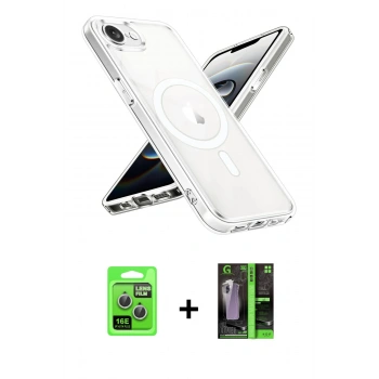 MARSİLYAN™- iPhone 16E Kılıf Ahenk Yansıma Prime - Şeffaf 360 Full Body Arka Koruyucu + Raze Metal Kamera Lens - GS