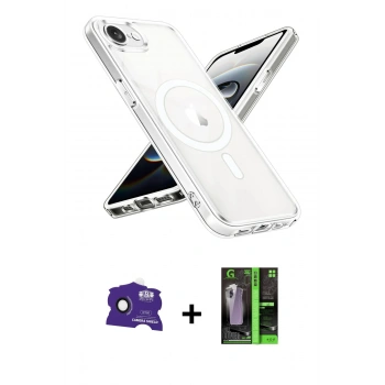 MARSİLYAN™- iPhone 16E Kılıf Ahenk Yansıma Prime - Şeffaf 360 Full Body Arka Koruyucu + Bilvis Titan Kamera Lens - SH