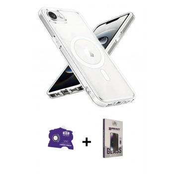 MARSİLYAN™- iPhone 16E Kılıf Ahenk Yansıma Prime - Siyah Bilvis Hayalet Cam Ekran Koruyucu + Bilvis Titan Kamera Lens - BZ