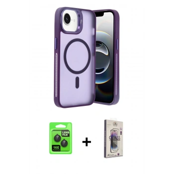 MARSİLYAN™- iPhone 16E Kılıf Akış Form - Siyah Bilvis 3D Cam Ekran Koruyucu + Raze Metal Kamera Lens - SH