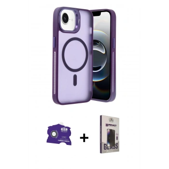 MARSİLYAN™- iPhone 16E Kılıf Akış Form - Siyah Bilvis Hayalet Cam Ekran Koruyucu + Bilvis Titan Kamera Lens - BZ