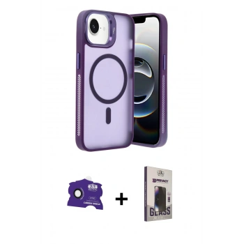 MARSİLYAN™- iPhone 16E Kılıf Akış Form - Siyah Bilvis Hayalet Cam Ekran Koruyucu + Bilvis Titan Kamera Lens - SH