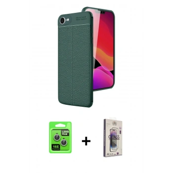 MARSİLYAN™- iPhone 16E Kılıf Doruk Klasik Özel Seri - Siyah Bilvis 3D Cam Ekran Koruyucu + Raze Metal Kamera Lens - GS