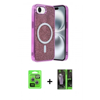 MARSİLYAN™- iPhone 16E Kılıf Eksen Çizgi - Şeffaf 360 Full Body Arka Koruyucu + Raze Metal Kamera Lens - GS