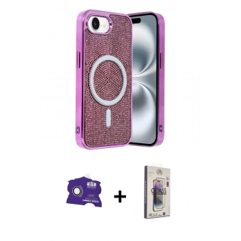 MARSİLYAN™- iPhone 16E Kılıf Eksen Çizgi - Siyah Bilvis 3D Cam Ekran Koruyucu + Bilvis Titan Kamera Lens - BZ