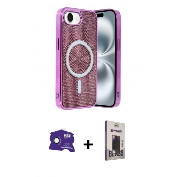 MARSİLYAN™- iPhone 16E Kılıf Eksen Çizgi - Siyah Bilvis Hayalet Cam Ekran Koruyucu + Bilvis Titan Kamera Lens - RW
