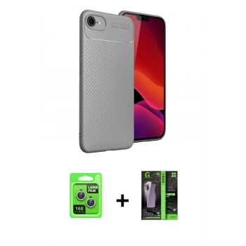 MARSİLYAN™- iPhone 16E Kılıf Eksen Form Prime - Şeffaf 360 Full Body Arka Koruyucu + Raze Metal Kamera Lens - GS