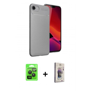 MARSİLYAN™- iPhone 16E Kılıf Eksen Form Prime - Siyah Bilvis 3D Cam Ekran Koruyucu + Raze Metal Kamera Lens - SH