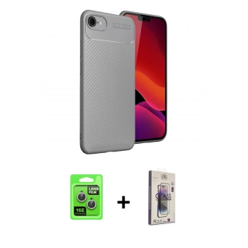 MARSİLYAN™- iPhone 16E Kılıf Eksen Form Prime - Siyah Bilvis 3D Cam Ekran Koruyucu + Raze Metal Kamera Lens - GS