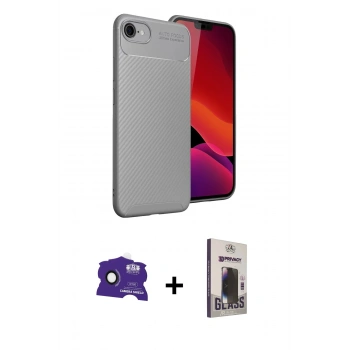MARSİLYAN™- iPhone 16E Kılıf Eksen Form Prime - Siyah Bilvis Hayalet Cam Ekran Koruyucu + Bilvis Titan Kamera Lens - SH