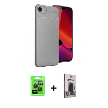 MARSİLYAN™- iPhone 16E Kılıf Eksen Form Prime - Siyah Bilvis Hayalet Cam Ekran Koruyucu + Raze Metal Kamera Lens - SH