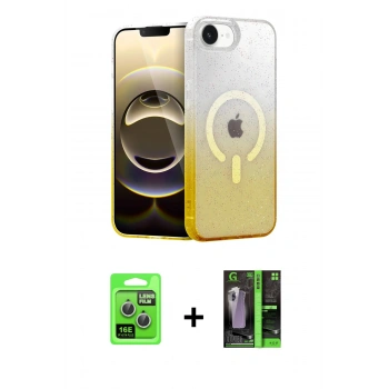 MARSİLYAN™- iPhone 16E Kılıf Eksen Minimal Özel Seri - Şeffaf 360 Full Body Arka Koruyucu + Raze Metal Kamera Lens - GS