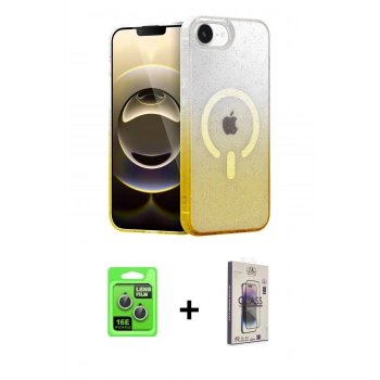 MARSİLYAN™- iPhone 16E Kılıf Eksen Minimal Özel Seri - Siyah Bilvis 3D Cam Ekran Koruyucu + Raze Metal Kamera Lens - GS