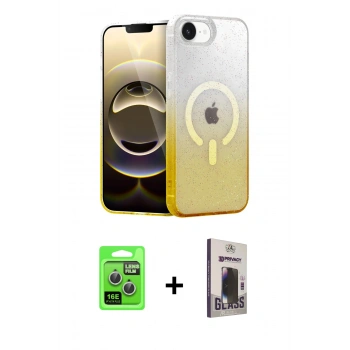 MARSİLYAN™- iPhone 16E Kılıf Eksen Minimal Özel Seri - Siyah Bilvis Hayalet Cam Ekran Koruyucu + Raze Metal Kamera Lens - GS