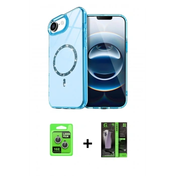 MARSİLYAN™- iPhone 16E Kılıf Kıvılcım Form Prime - Şeffaf 360 Full Body Arka Koruyucu + Raze Metal Kamera Lens - GS