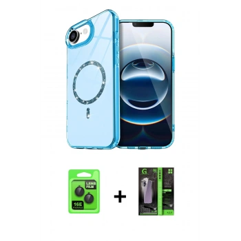MARSİLYAN™- iPhone 16E Kılıf Kıvılcım Form Prime - Şeffaf 360 Full Body Arka Koruyucu + Raze Metal Kamera Lens - SH