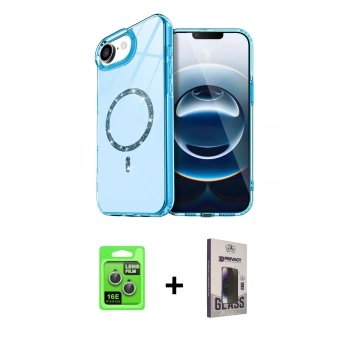 MARSİLYAN™- iPhone 16E Kılıf Kıvılcım Form Prime - Siyah Bilvis Hayalet Cam Ekran Koruyucu + Raze Metal Kamera Lens - GS