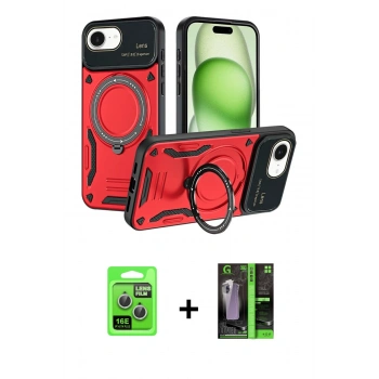 MARSİLYAN™- iPhone 16E Kılıf Kıvılcım Modern Serisi - Şeffaf 360 Full Body Arka Koruyucu + Raze Metal Kamera Lens - GS