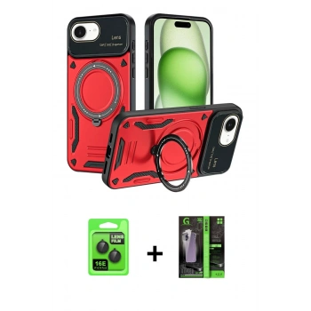 MARSİLYAN™- iPhone 16E Kılıf Kıvılcım Modern Serisi - Şeffaf 360 Full Body Arka Koruyucu + Raze Metal Kamera Lens - SH