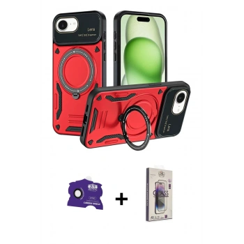 MARSİLYAN™- iPhone 16E Kılıf Kıvılcım Modern Serisi - Siyah Bilvis 3D Cam Ekran Koruyucu + Bilvis Titan Kamera Lens - SH