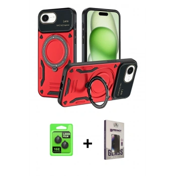 MARSİLYAN™- iPhone 16E Kılıf Kıvılcım Modern Serisi - Siyah Bilvis Hayalet Cam Ekran Koruyucu + Raze Metal Kamera Lens - SH