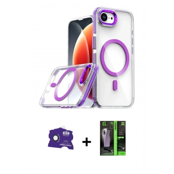 MARSİLYAN™- iPhone 16E Kılıf Kozmos Doku Koleksiyonu - Şeffaf 360 Full Body Arka Koruyucu + Bilvis Titan Kamera Lens - RW