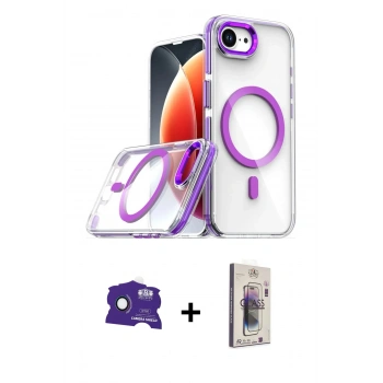 MARSİLYAN™- iPhone 16E Kılıf Kozmos Doku Koleksiyonu - Siyah Bilvis 3D Cam Ekran Koruyucu + Bilvis Titan Kamera Lens - RW