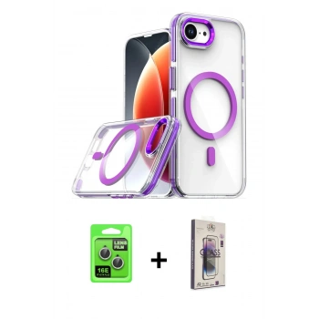 MARSİLYAN™- iPhone 16E Kılıf Kozmos Doku Koleksiyonu - Siyah Bilvis 3D Cam Ekran Koruyucu + Raze Metal Kamera Lens - GS