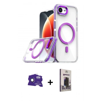 MARSİLYAN™- iPhone 16E Kılıf Kozmos Doku Koleksiyonu - Siyah Bilvis Hayalet Cam Ekran Koruyucu + Bilvis Titan Kamera Lens - RW