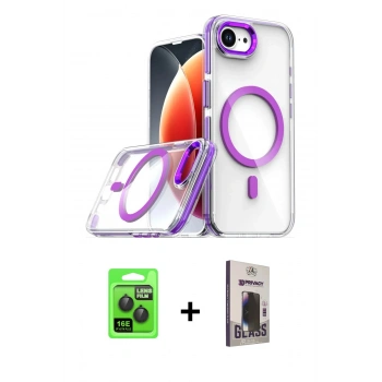 MARSİLYAN™- iPhone 16E Kılıf Kozmos Doku Koleksiyonu - Siyah Bilvis Hayalet Cam Ekran Koruyucu + Raze Metal Kamera Lens - SH