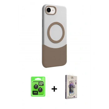 MARSİLYAN™- iPhone 16E Kılıf Kozmos Form Özel Seri - Siyah Bilvis 3D Cam Ekran Koruyucu + Raze Metal Kamera Lens - SH