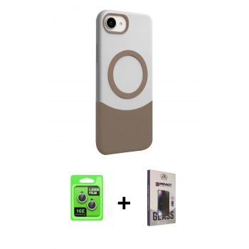 MARSİLYAN™- iPhone 16E Kılıf Kozmos Form Özel Seri - Siyah Bilvis Hayalet Cam Ekran Koruyucu + Raze Metal Kamera Lens - GS