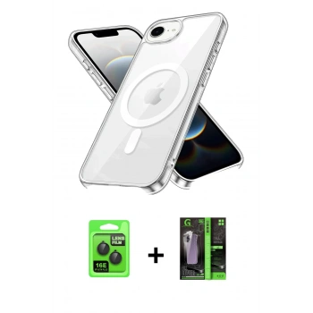 MARSİLYAN™- iPhone 16E Kılıf Kutup Klasik Serisi - Şeffaf 360 Full Body Arka Koruyucu + Raze Metal Kamera Lens - SH