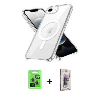 MARSİLYAN™- iPhone 16E Kılıf Kutup Klasik Serisi - Siyah Bilvis 3D Cam Ekran Koruyucu + Raze Metal Kamera Lens - GS
