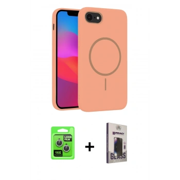 MARSİLYAN™- iPhone 16E Kılıf Siluet Doku Özel Seri - Siyah Bilvis Hayalet Cam Ekran Koruyucu + Raze Metal Kamera Lens - GS