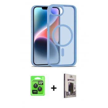 MARSİLYAN™- iPhone 16E Kılıf Siluet Minimal Prime - Siyah Bilvis Hayalet Cam Ekran Koruyucu + Raze Metal Kamera Lens - SH