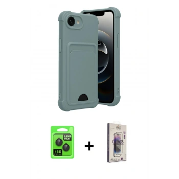 MARSİLYAN™- iPhone 16E Kılıf Vadi Çizgi Prime - Siyah Bilvis 3D Cam Ekran Koruyucu + Raze Metal Kamera Lens - SH