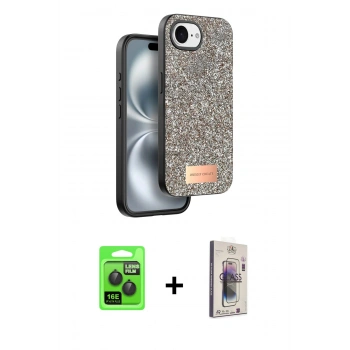 MARSİLYAN™- iPhone 16E Kılıf Vadi Klasik Serisi - Siyah Bilvis 3D Cam Ekran Koruyucu + Raze Metal Kamera Lens - SH