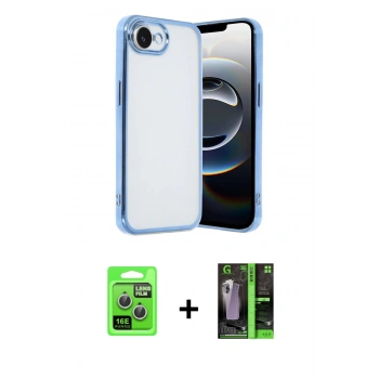 MARSİLYAN™- iPhone 16E Kılıf Vadi Minimal - Şeffaf 360 Full Body Arka Koruyucu + Raze Metal Kamera Lens - GS